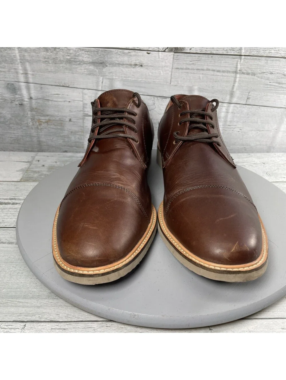 Samuel Windsor Mens Size 10.5 Brown Leather Oxford Cap Toe Dress Shoes P145112